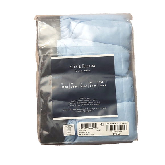 Club Room Men's Light Blue Woven Cotton Tagless 4-Pack Underwear Boxer Size L - Picture 5 of 7